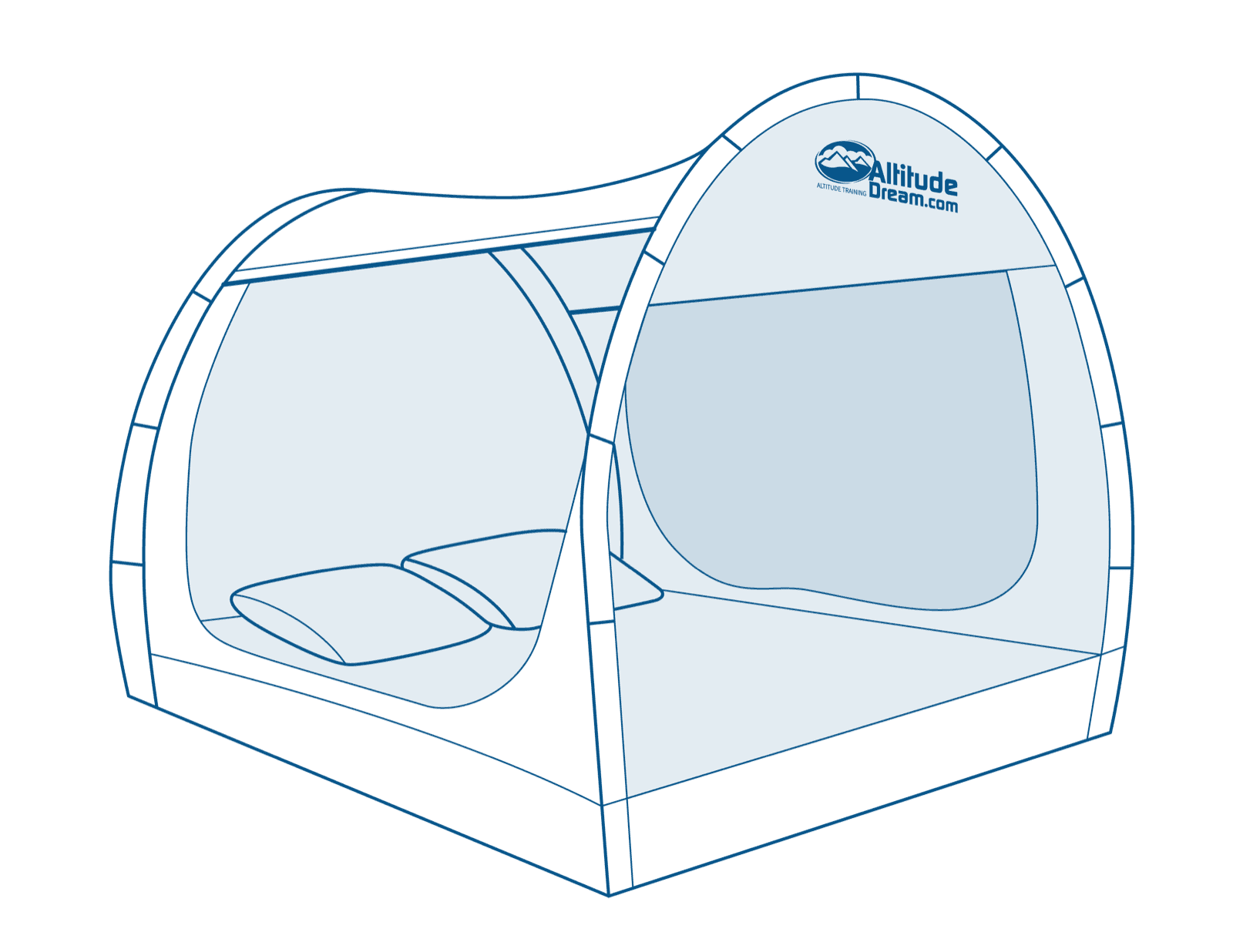 Lijntekening van de Deluxe Bed-Tent met twee kussens